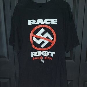 Alstyle Black Graphic Tee with White and Red Anti-Nazi Design
